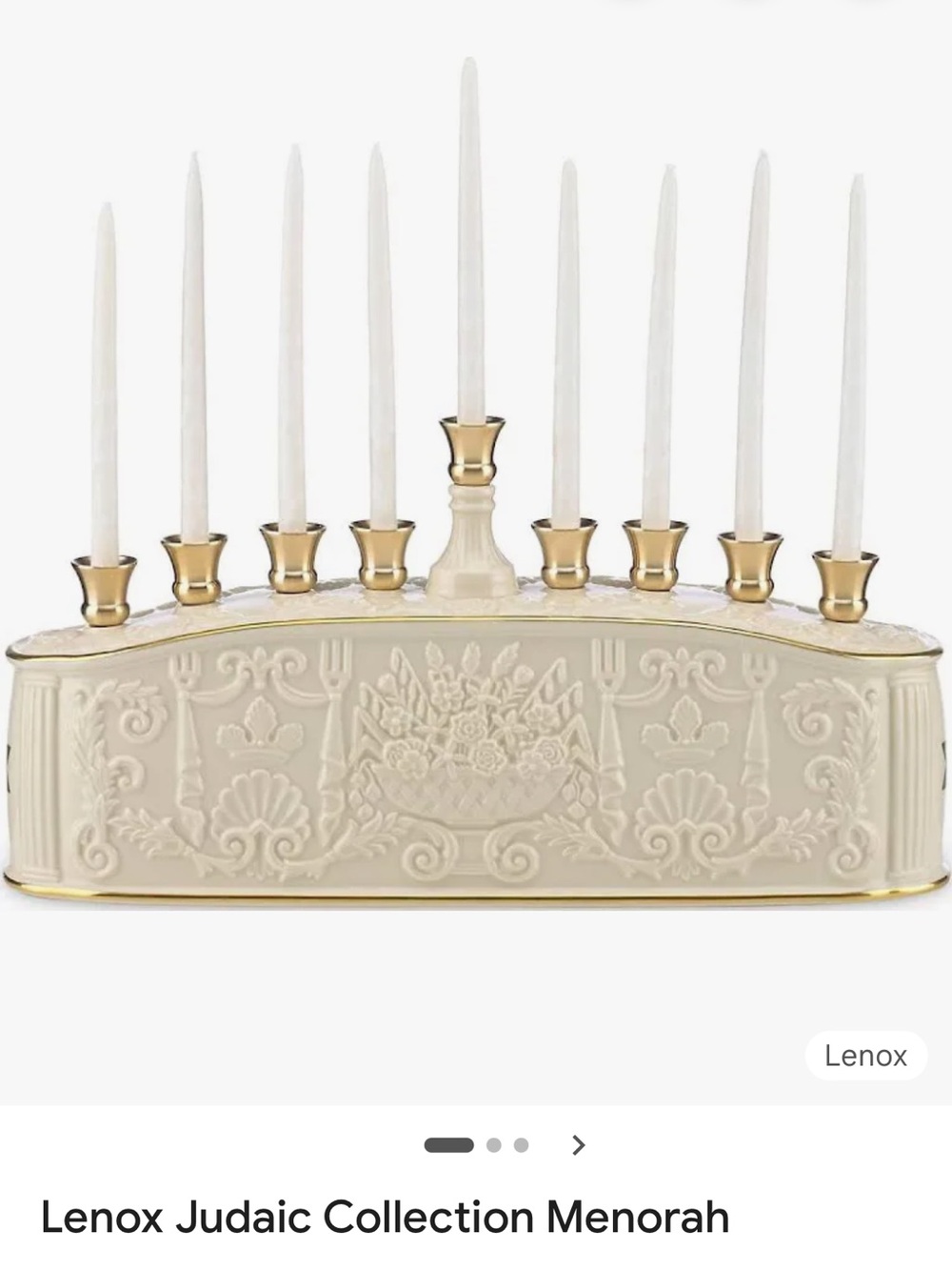 Lenox Cream and Gold Embossed Menorah